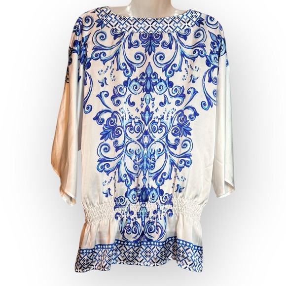 Chico's Womens Embellished V Neck Blue Peplum Blouse Top 2 US L Coastal Florida - Picture 5 of 14